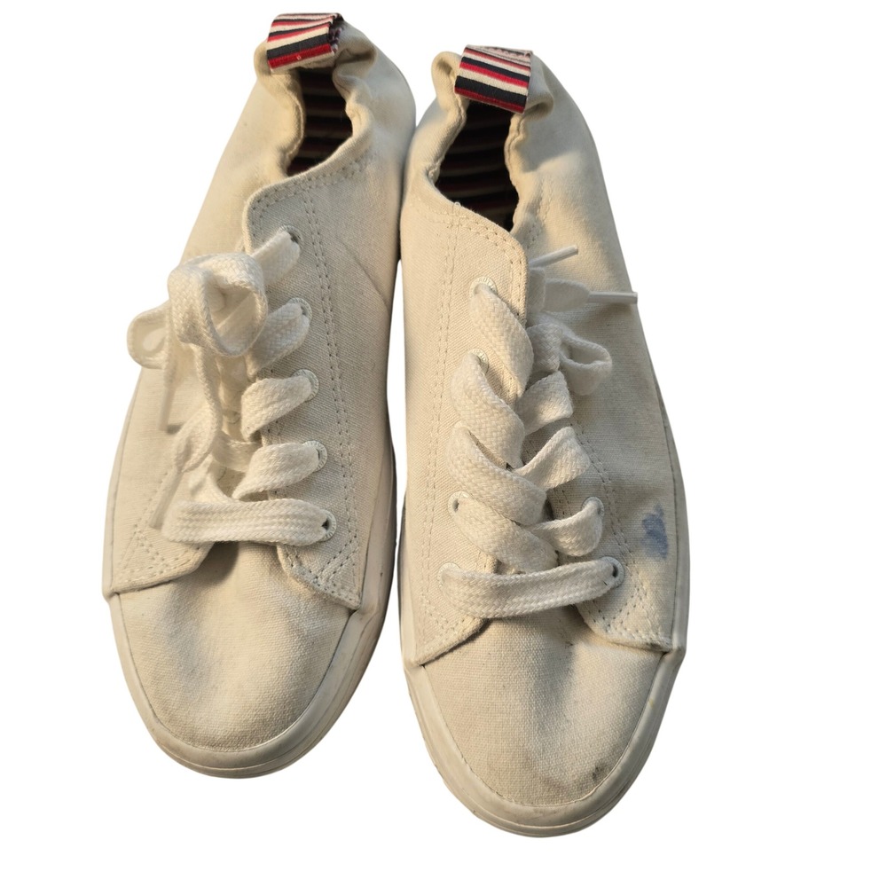 😀 Nautica Womens White Canvas Lace‎ Up Low Top Sneakers Shoes Size 7